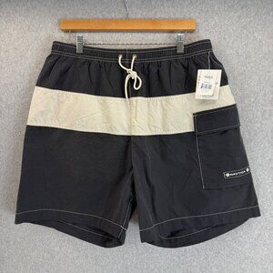 Nautica Mens Swim Trunks Shorts‎ Black Beige Stripe Cargo Pocket Size Large NWT